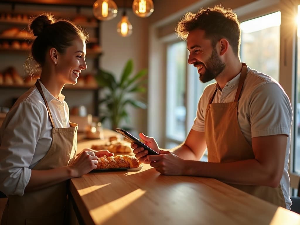 Un ambassadeur Habitu présente la carte de fidélité digitale à une commerçante